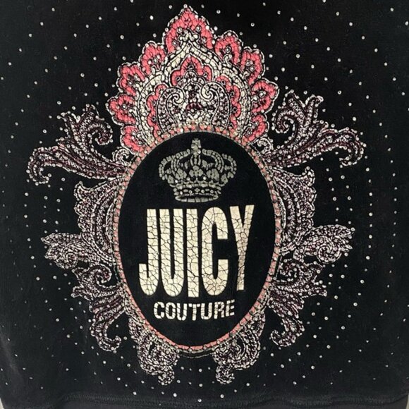 Juicy Couture Black Velour Hoodie Size M — Logo Back with Crown & Crest - Picture 7 of 9